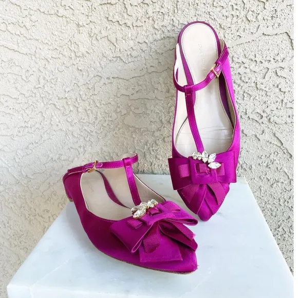 STUART WEITZMAN Fuchsia Satin Embellished T Strap Duckie Mule Flats 7.5