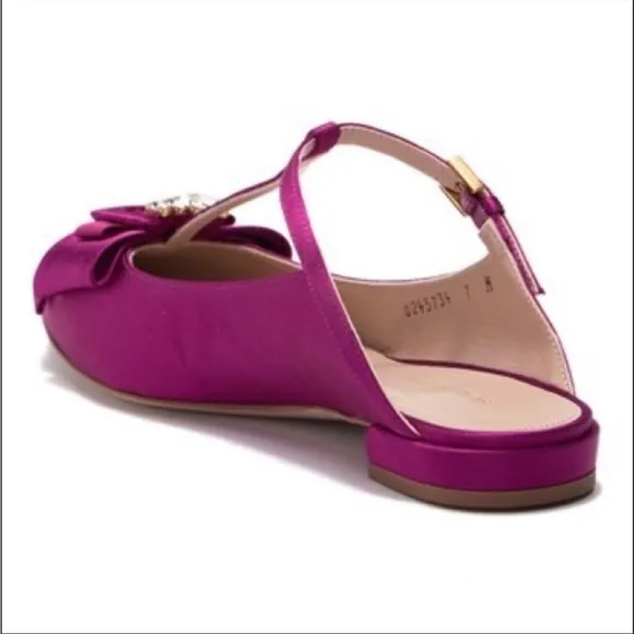 STUART WEITZMAN Fuchsia Satin Embellished T Strap Duckie Mule Flats 7.5