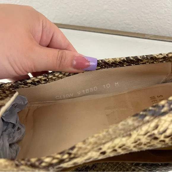 STUART WEITZMAN Gold Brown Leather Snakeskin Print Tassel Casual Slip On Loafers