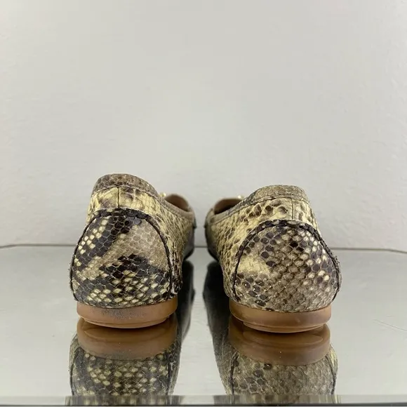 STUART WEITZMAN Gold Brown Leather Snakeskin Print Tassel Casual Slip On Loafers