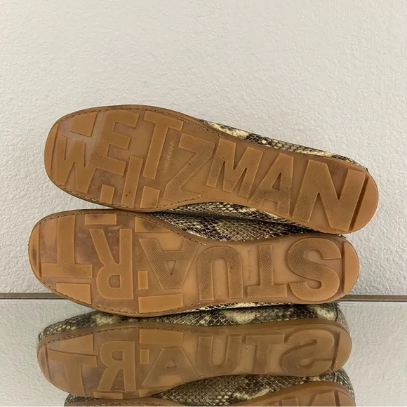 STUART WEITZMAN Gold Brown Leather Snakeskin Print Tassel Casual Slip On Loafers