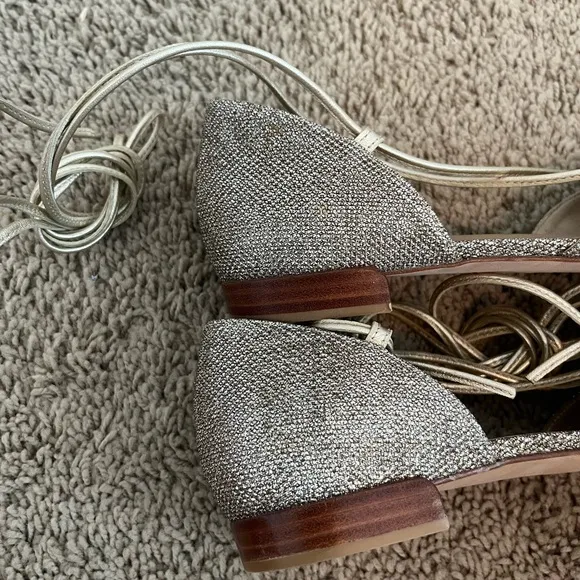 Stuart Weitzman Gold Glitter Ankle Wrap Gilligan Flats