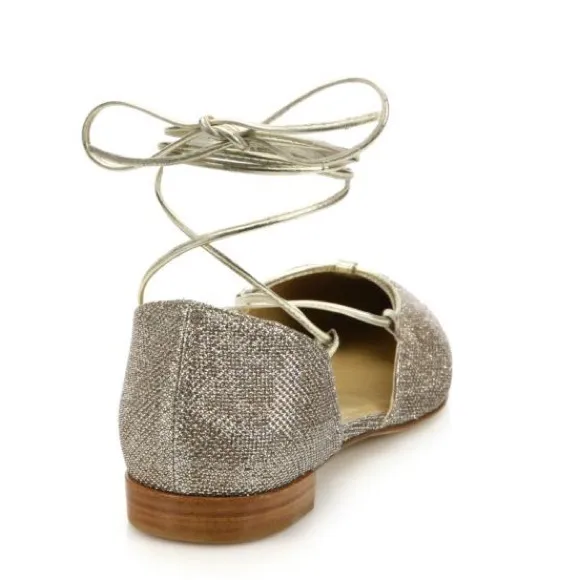 Stuart Weitzman Gold Glitter Ankle Wrap Gilligan Flats