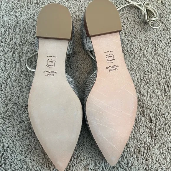 Stuart Weitzman Gold Glitter Ankle Wrap Gilligan Flats