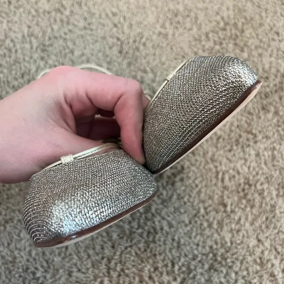 Stuart Weitzman Gold Glitter Ankle Wrap Gilligan Flats