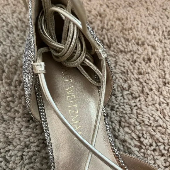 Stuart Weitzman Gold Glitter Ankle Wrap Gilligan Flats