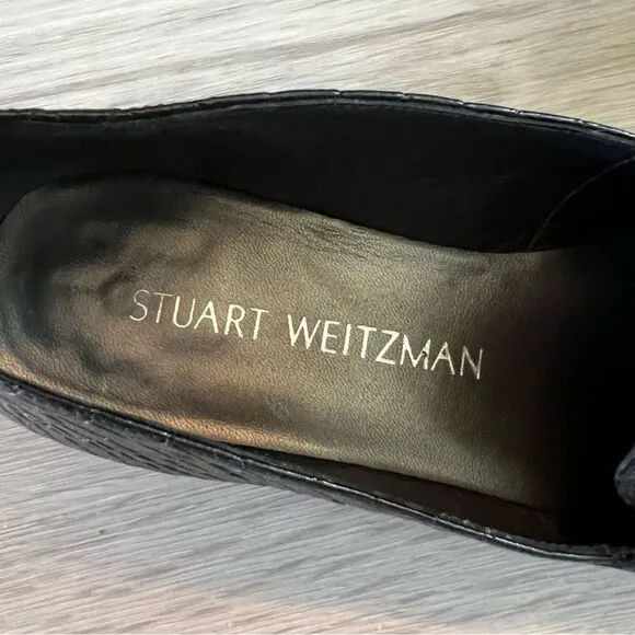 Stuart Weitzman Leather Loafers Pointed Toe Black Crocodile 5
