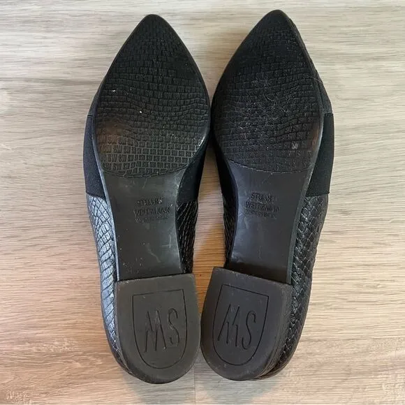 Stuart Weitzman Leather Loafers Pointed Toe Black Crocodile 5