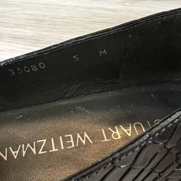 Stuart Weitzman Leather Loafers Pointed Toe Black Crocodile 5