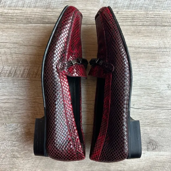 Stuart Weitzman Leather Snake Skin Embossed Gem Loafers 7.5