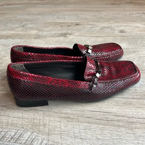 Stuart Weitzman Leather Snake Skin Embossed Gem Loafers 7.5