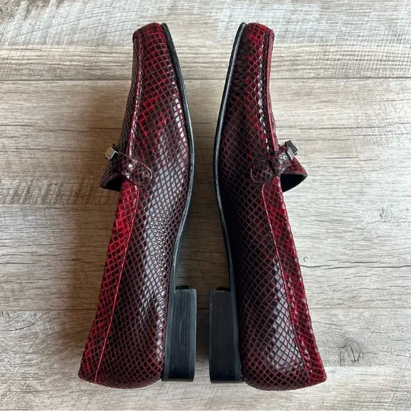 Stuart Weitzman Leather Snake Skin Embossed Gem Loafers 7.5