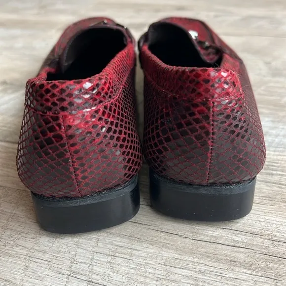 Stuart Weitzman Leather Snake Skin Embossed Gem Loafers 7.5