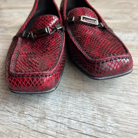 Stuart Weitzman Leather Snake Skin Embossed Gem Loafers 7.5