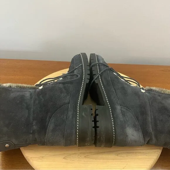 Stuart Weitzman Luge Fur Lined Dark Blue Suede Lace Up Boots Women’s Size 8.5 M