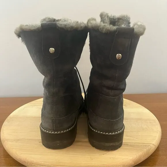 Stuart Weitzman Luge Fur Lined Dark Blue Suede Lace Up Boots Women’s Size 8.5 M
