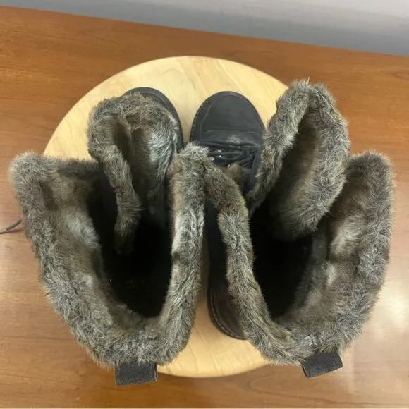 Stuart Weitzman Luge Fur Lined Dark Blue Suede Lace Up Boots Women’s Size 8.5 M