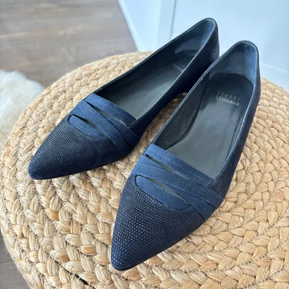 Stuart Weitzman Navy Black Pointed Toe Flats Size 6