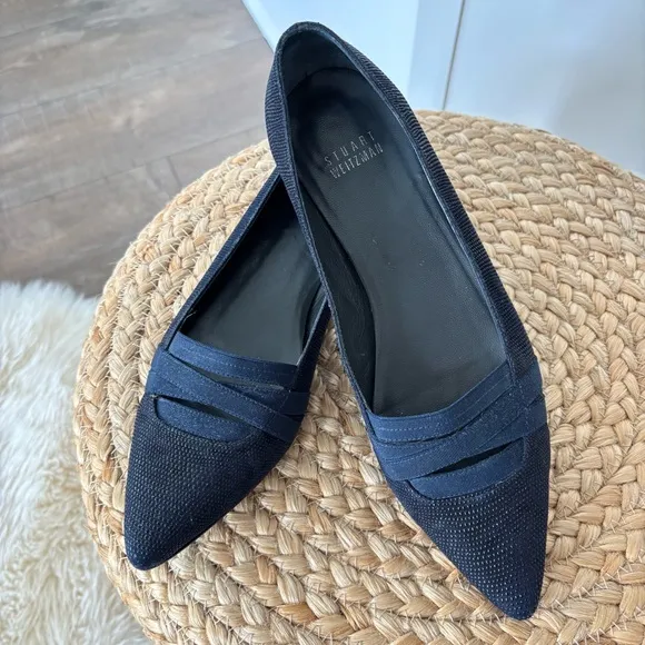 Stuart Weitzman Navy Black Pointed Toe Flats Size 6