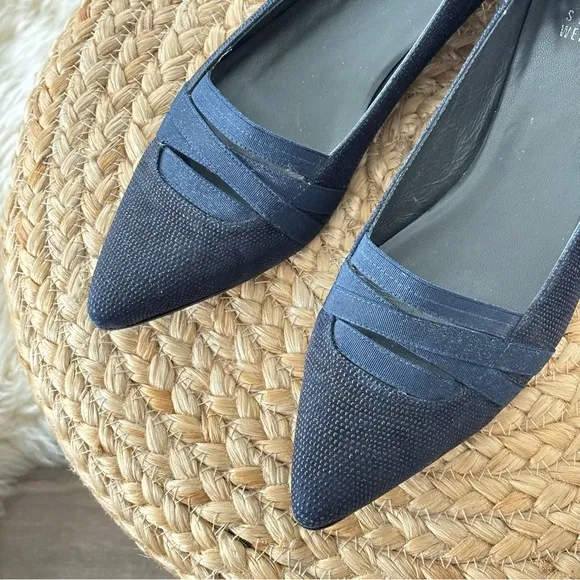 Stuart Weitzman Navy Black Pointed Toe Flats Size 6