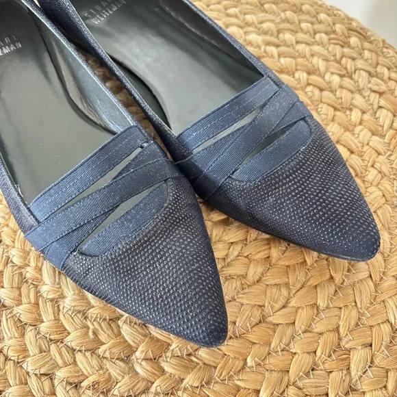 Stuart Weitzman Navy Black Pointed Toe Flats Size 6