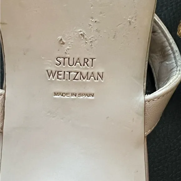 Stuart Weitzman Nude Dual-Strap Rose-studded Leather Slide Sandal SZ 10UK/11US