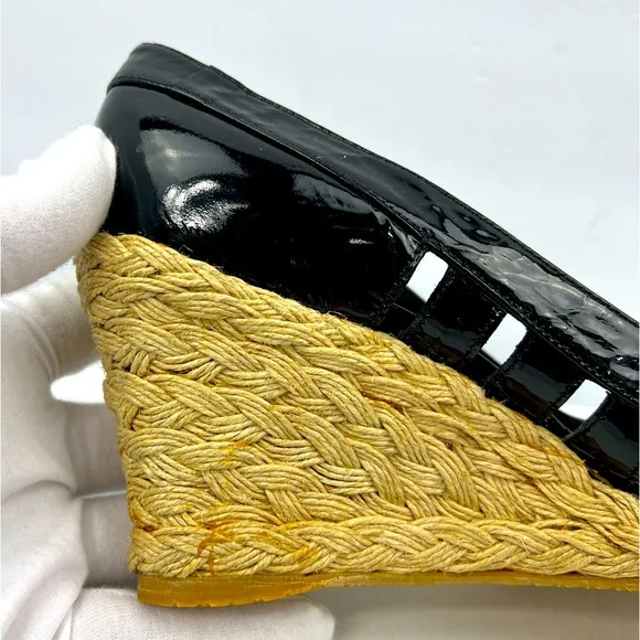 STUART WEITZMAN PATENT, TOE WEDGE, ESPADRILLES, BLACK, SIZE 9M, WOMEN’S SHOES