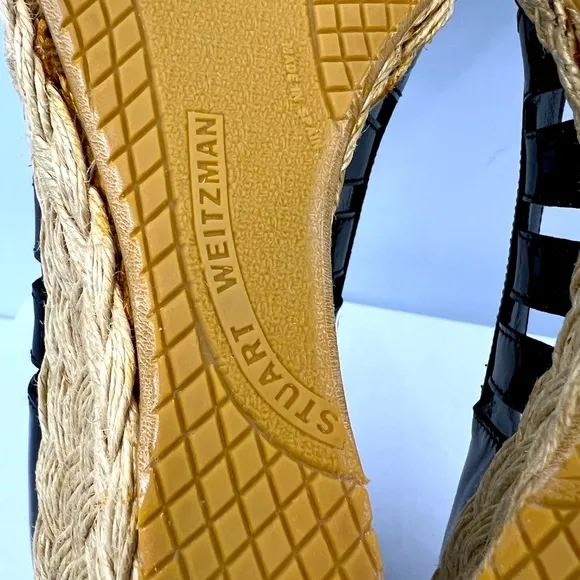 STUART WEITZMAN PATENT, TOE WEDGE, ESPADRILLES, BLACK, SIZE 9M, WOMEN’S SHOES