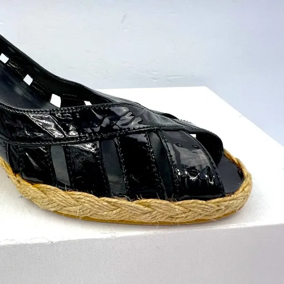 STUART WEITZMAN PATENT, TOE WEDGE, ESPADRILLES, BLACK, SIZE 9M, WOMEN’S SHOES