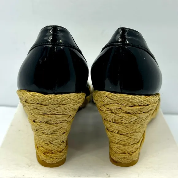 STUART WEITZMAN PATENT, TOE WEDGE, ESPADRILLES, BLACK, SIZE 9M, WOMEN’S SHOES