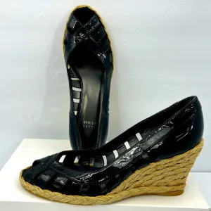 STUART WEITZMAN PATENT, TOE WEDGE, ESPADRILLES, BLACK, SIZE 9M, WOMEN’S SHOES