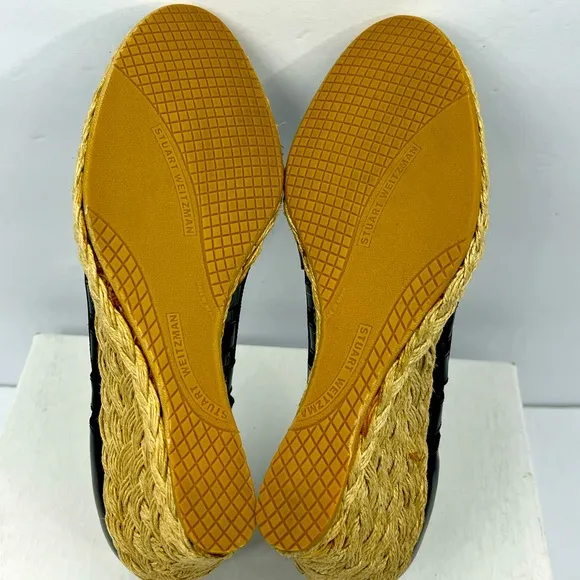 STUART WEITZMAN PATENT, TOE WEDGE, ESPADRILLES, BLACK, SIZE 9M, WOMEN’S SHOES
