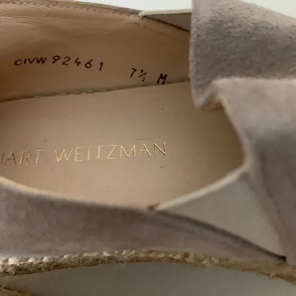 Stuart Weitzman Suede Espadrilles Shoes Jute Flats Gray Sz 7.5