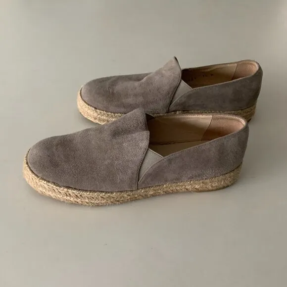 Stuart Weitzman Suede Espadrilles Shoes Jute Flats Gray Sz 7.5