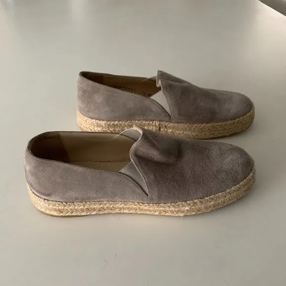 Stuart Weitzman Suede Espadrilles Shoes Jute Flats Gray Sz 7.5