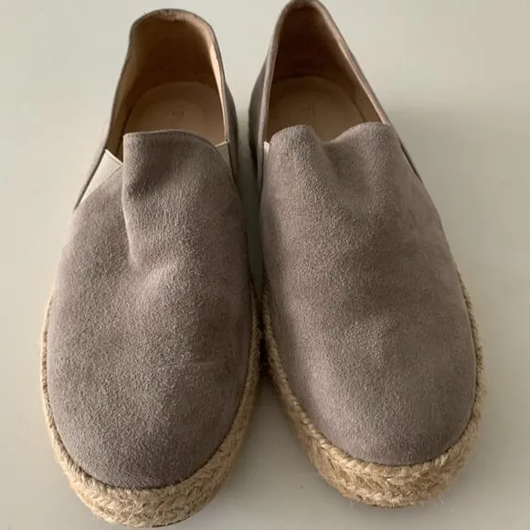 Stuart Weitzman Suede Espadrilles Shoes Jute Flats Gray Sz 7.5