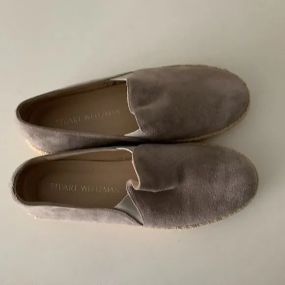 Stuart Weitzman Suede Espadrilles Shoes Jute Flats Gray Sz 7.5