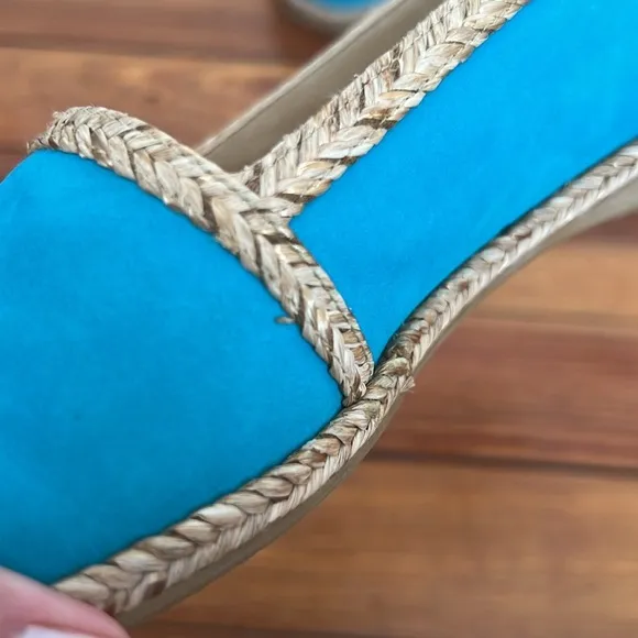 Stuart Weitzman Turquoise Blue and Silver Flat Espadrilles Women's Shoes - Sz 8