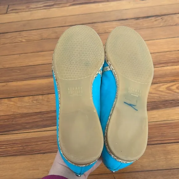 Stuart Weitzman Turquoise Blue and Silver Flat Espadrilles Women's Shoes - Sz 8