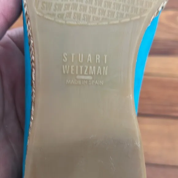 Stuart Weitzman Turquoise Blue and Silver Flat Espadrilles Women's Shoes - Sz 8