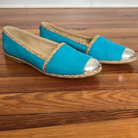 Stuart Weitzman Turquoise Blue and Silver Flat Espadrilles Women's Shoes - Sz 8