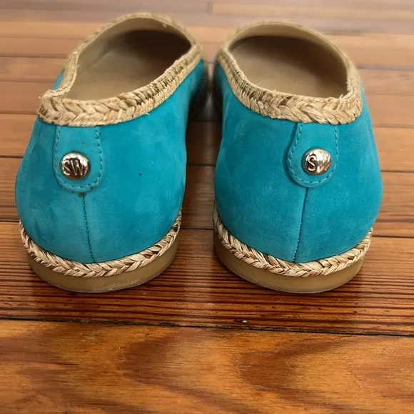 Stuart Weitzman Turquoise Blue and Silver Flat Espadrilles Women's Shoes - Sz 8