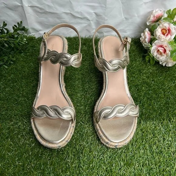 Stuart Weitzman Twist EspadrilleWedge Sandal 3” In shimmer Metallic size 9 NEW