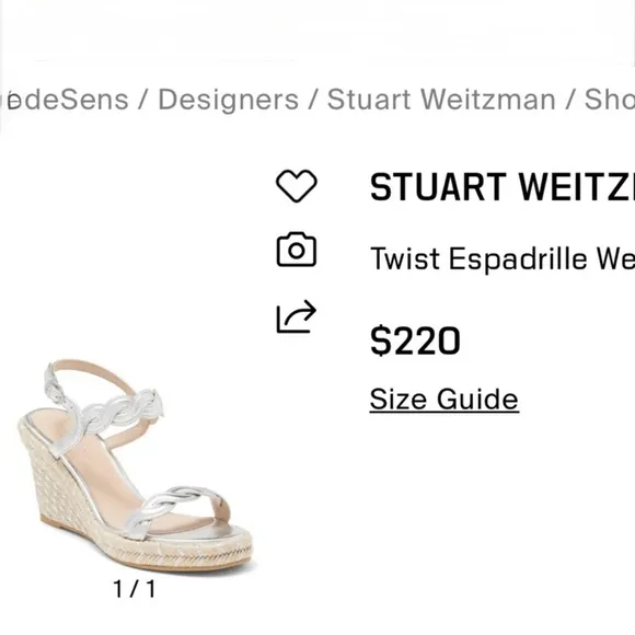 Stuart Weitzman Twist EspadrilleWedge Sandal 3” In shimmer Metallic size 9 NEW