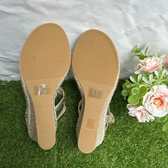 Stuart Weitzman Twist EspadrilleWedge Sandal 3” In shimmer Metallic size 9 NEW