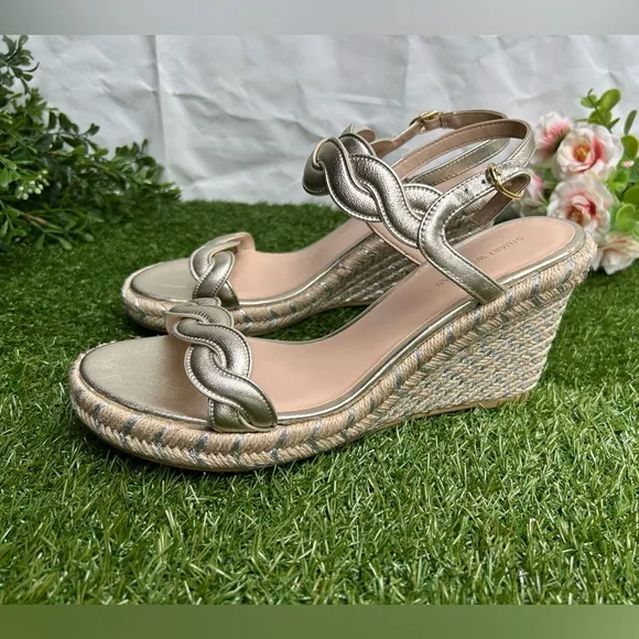 Stuart Weitzman Twist EspadrilleWedge Sandal 3” In shimmer Metallic size 9 NEW