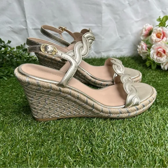 Stuart Weitzman Twist EspadrilleWedge Sandal 3” In shimmer Metallic size 9 NEW