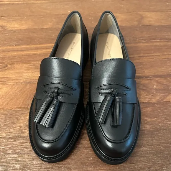 Stuart Weitzman Women's Black Leather Tassel Loafers