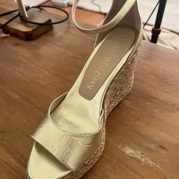 Stuart Weitzman Women's Metallic Leather Espadrille Wedge Sandals