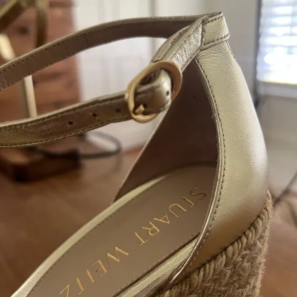 Stuart Weitzman Women's Metallic Leather Espadrille Wedge Sandals